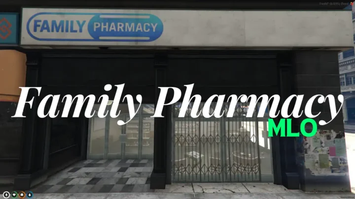 Interior and exterior of the FiveM Family Pharmacy MLO in Mission Row.