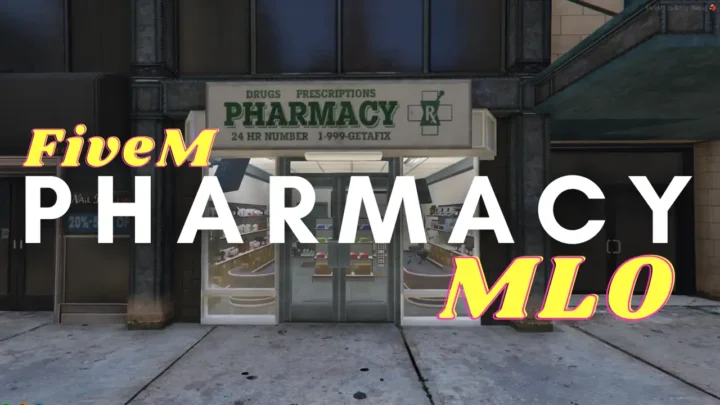 FiveM Pharmacy MLO in Textile City with a modern medical store setup.