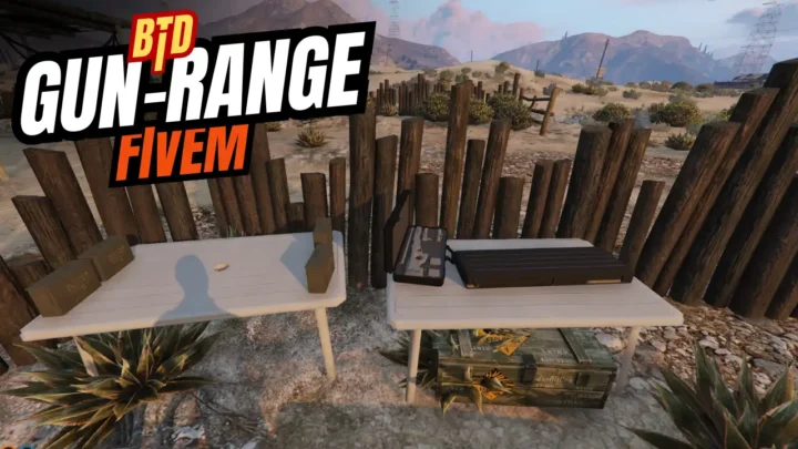 Outdoor shooting range with targets and barricades