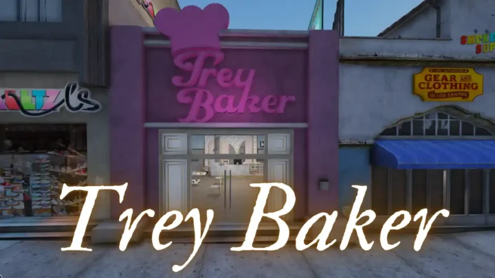 FiveM Trey Baker MLO with stylish cafe interior and pink exterior in Hawik
