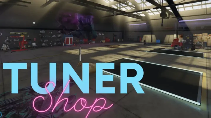 FiveM tuner garage with neon lighting