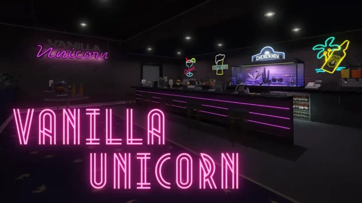 Vanilla Unicorn MLO FiveM neon-lit nightclub interior