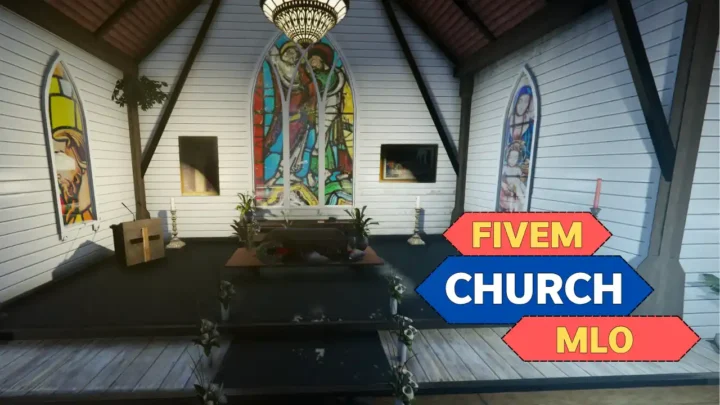 Church MLO FiveM with altar, pews, and stained glass windows