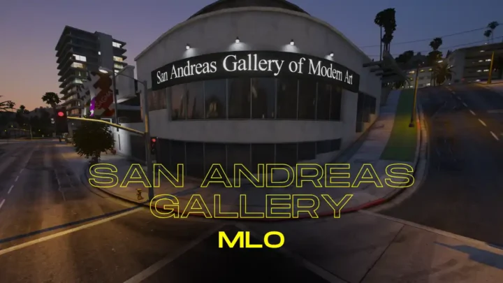 FiveM San Andreas Gallery interior with marble floors and art displays