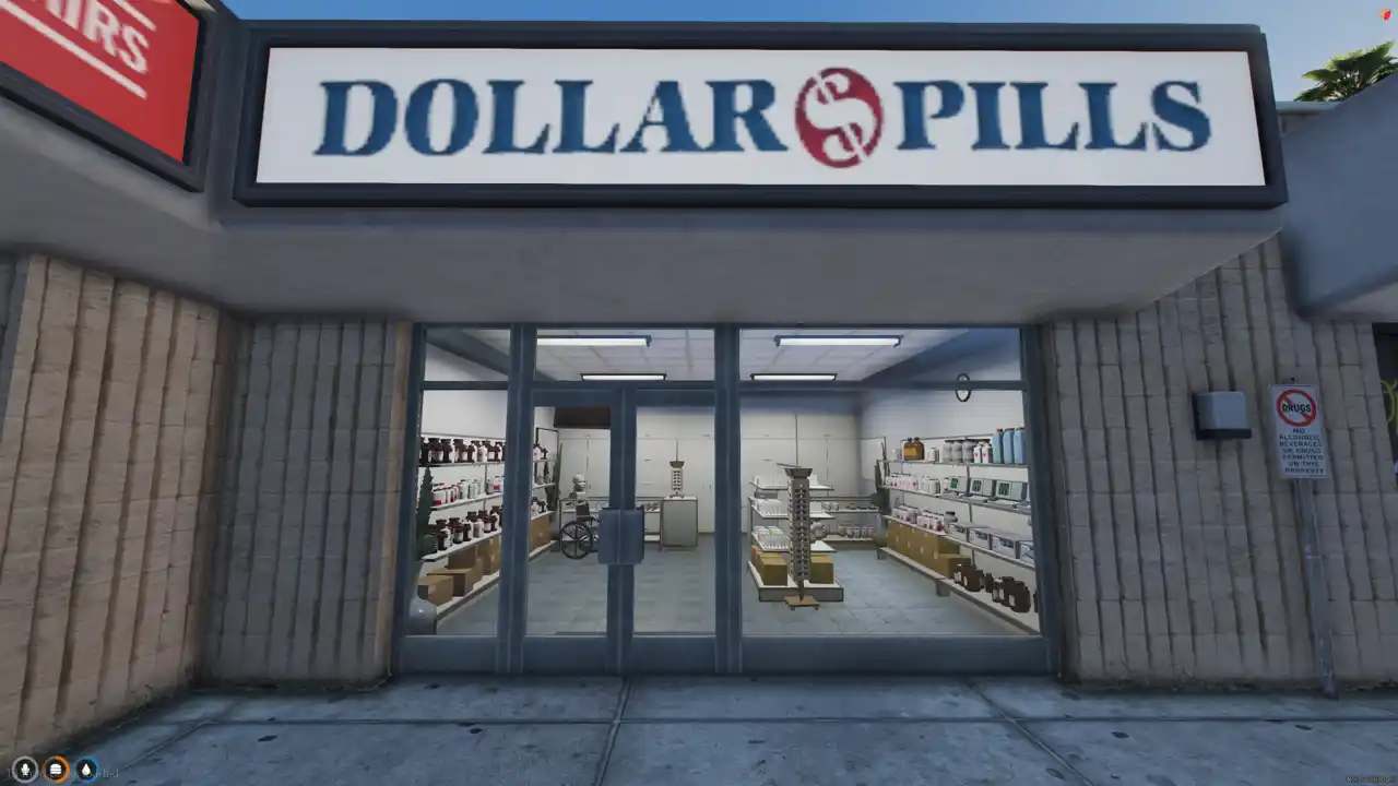 Dollar Pills Shop MLO storefront exterior with signage for this FiveM MLO FiveM Map pharmacy shop