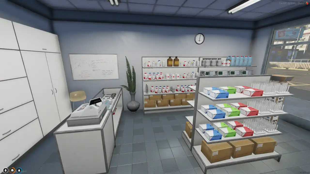 Dollar Pills Shop MLO pharmacy aisle interior with stocked shelves inside this FiveM MLO FiveM Map store