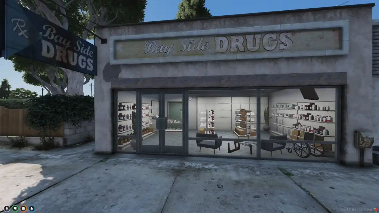 Bayside Drugs MLO exterior storefront in Paleto Bay shown in this FiveM MLO and FiveM Map pharmacy location