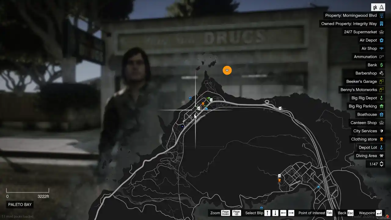 Bayside Drugs MLO map view showing the Paleto Bay position on the FiveM Map for this pharmacy location
