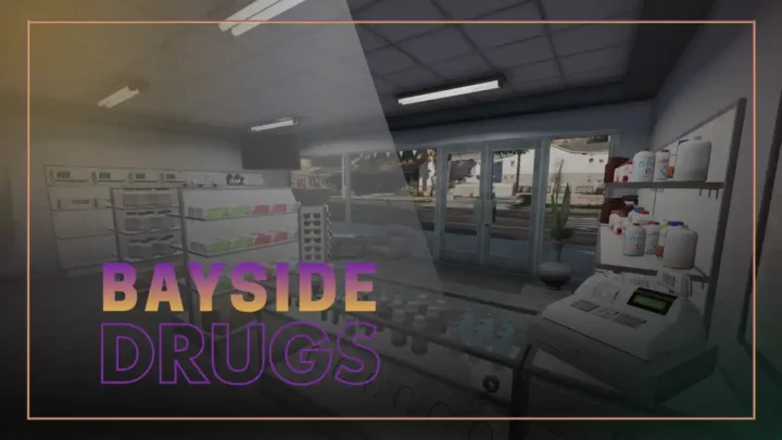Bayside Drugs MLO main thumbnail showing the interior of this FiveM MLO and FiveM Map pharmacy setup