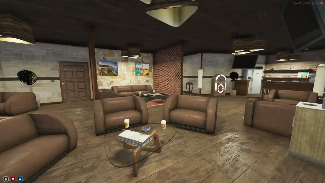 Bean Machine MLO additional lounge area with couches and decor props inside this FiveM MLO and FiveM Map café