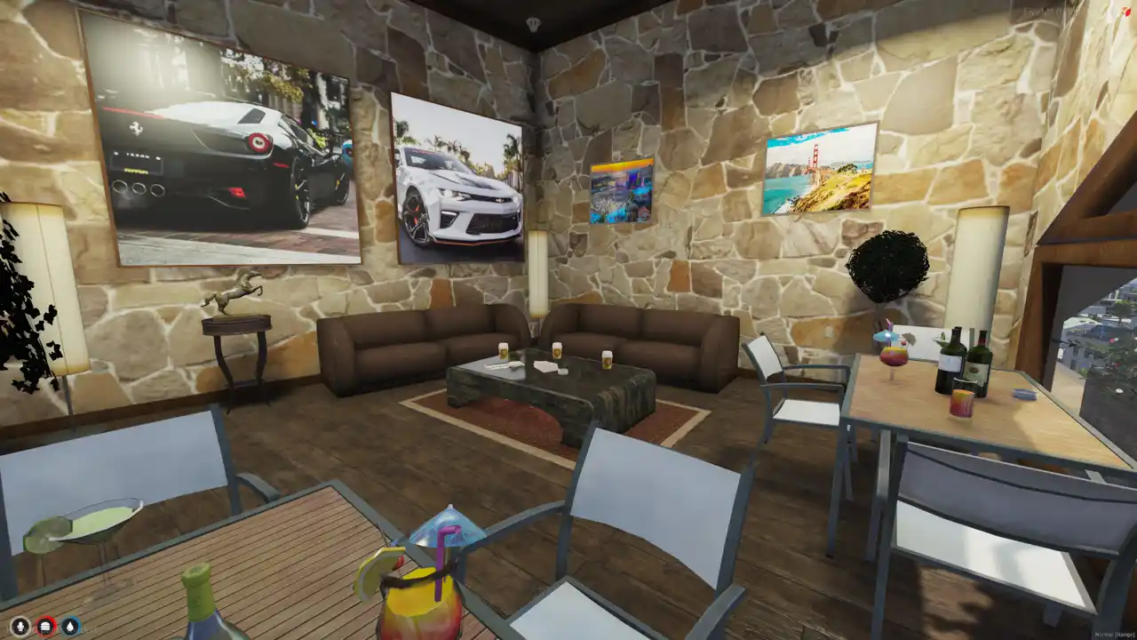 Bean Machine MLO interior lounge with sofas and coffee tables inside this FiveM MLO and FiveM Map coffee shop