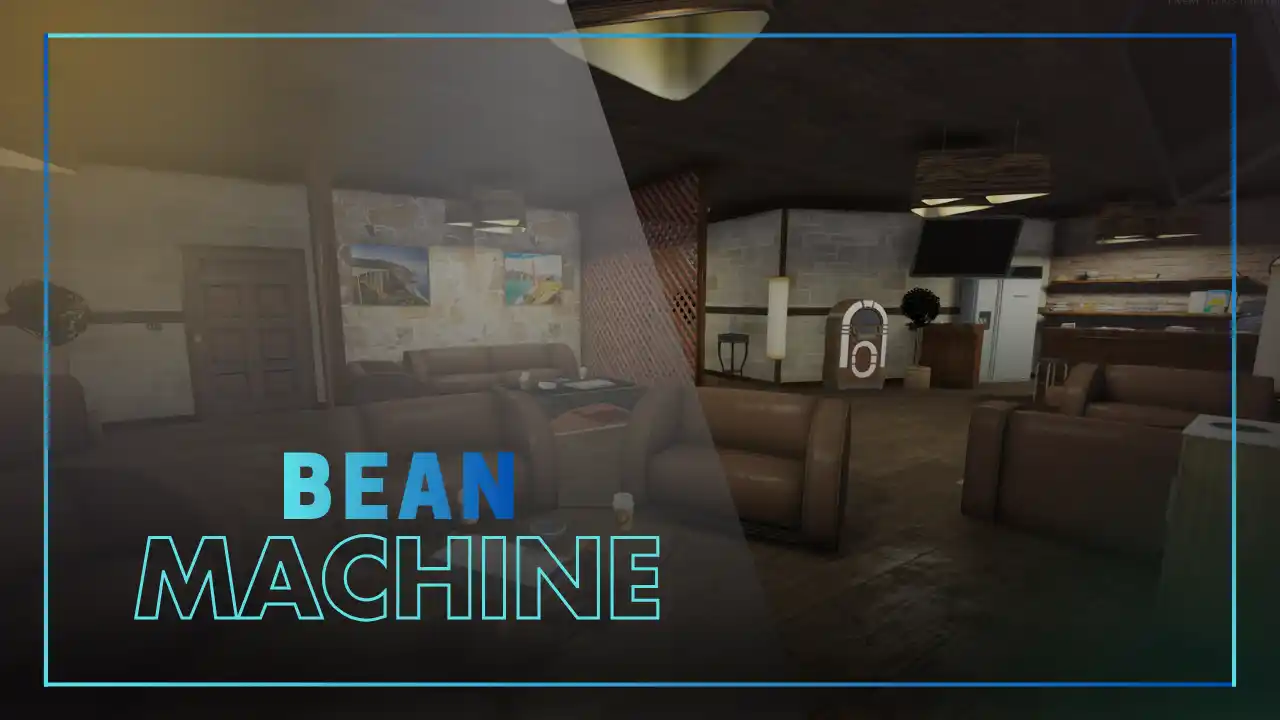 Bean Machine MLO main thumbnail showing the cozy coffee shop interior from this FiveM MLO and FiveM Map setup