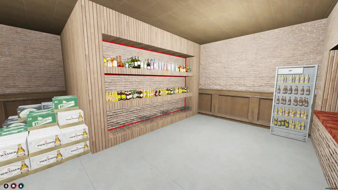 FiveM Club House MLO – small stocked bar with drinks and wooden shelves FiveM Map