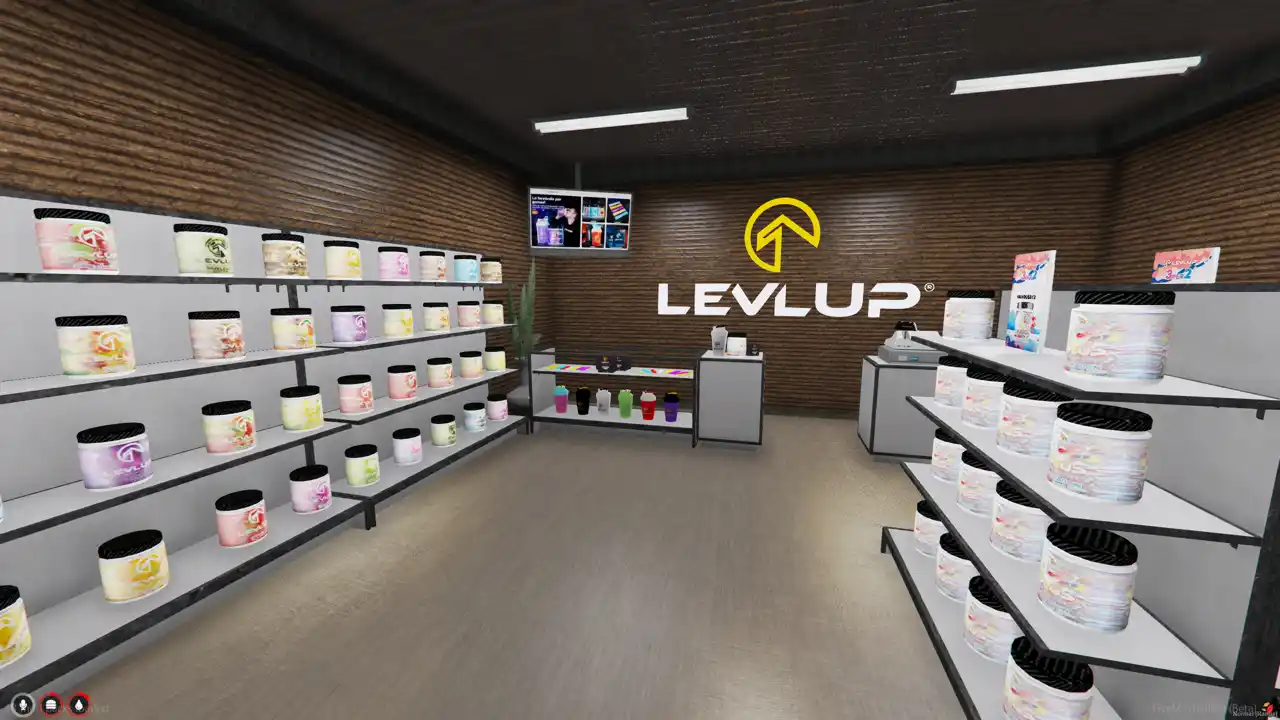 FiveM Levlup Store MLO – branded interior with LEVLUP logo and checkout counter FiveM Map