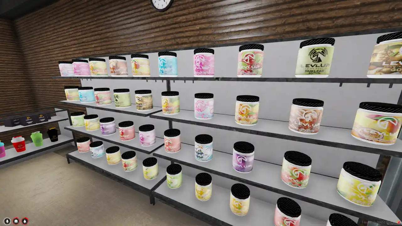 FiveM Levlup Store MLO – interior shelves with colorful tubs and products FiveM Map