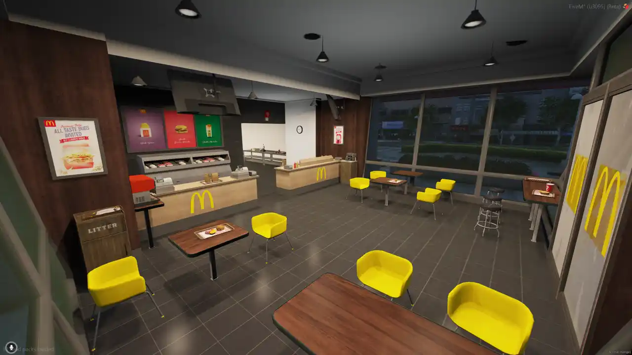FiveM McDonald MLO yellow chair dining area with order kiosks | FiveM MLO FiveM Map restaurant seating