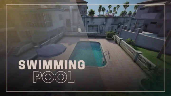 FiveM Swimming Pool MLO residential pool area with tiled deck shown in this FiveM MLO and FiveM Map setup