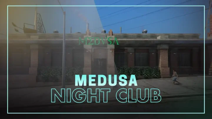 Medusa Night Club MLO exterior with green neon sign and brick facade in La Mesa | FiveM MLO FiveM Map nightclub interior