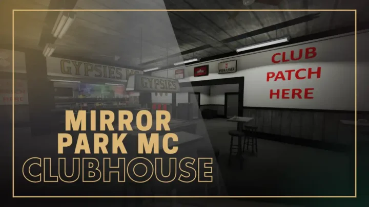 Mirror Park MC Clubhouse MLO main entrance view for FiveM MLO and FiveM Map featuring biker clubhouse exterior signage.